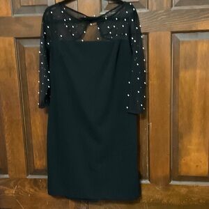 Karl Lagerfeld Black Dress with Sheer Pearl Embellished Top and Sleeves